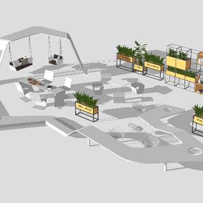  现代户外座椅 景观坐凳 公共座椅 异形景观座椅su模型下载 
