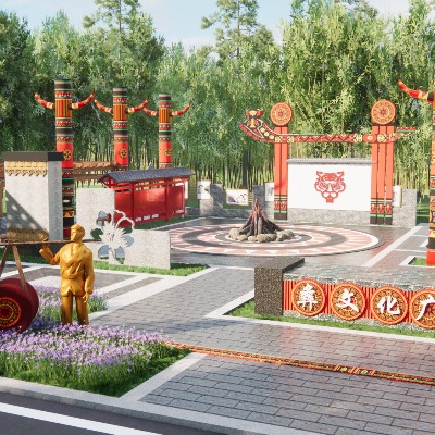  中式彝族广场景观 彝族文化广场su模型下载 