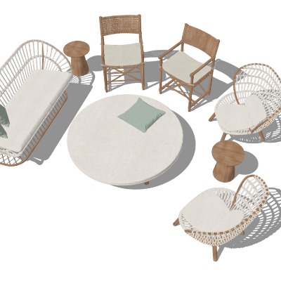  现代藤编户外椅su模型下载 