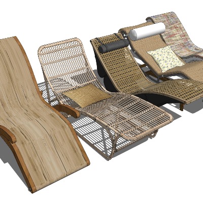  现代户外躺椅沙滩椅su模型下载 