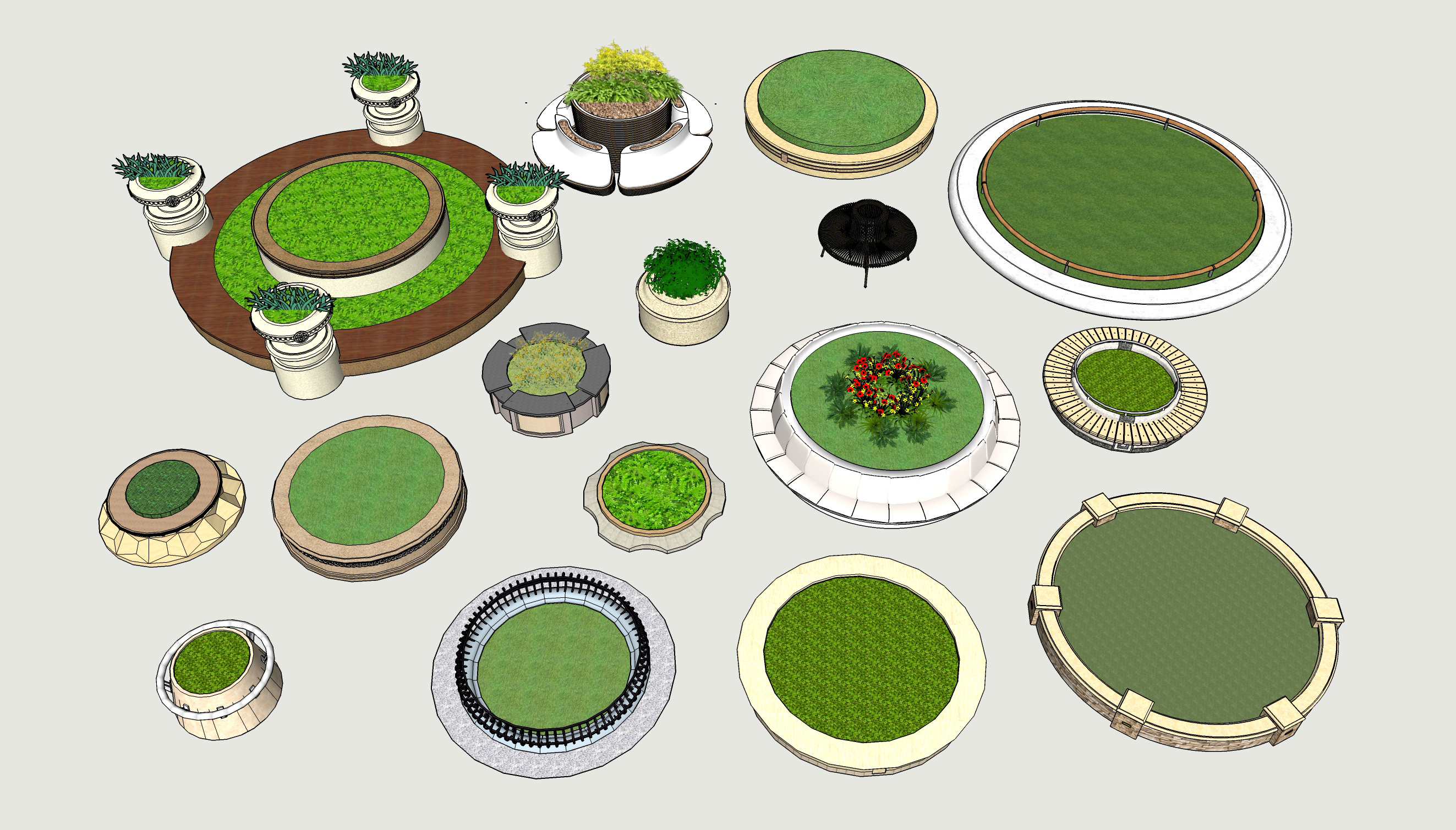  圆形树池花池su模型下载 