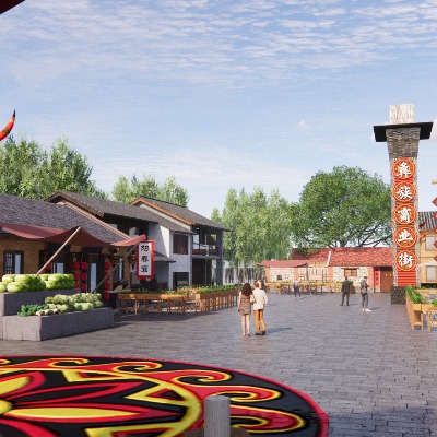  现代彝族商业街 彝族旅游小镇 乡村田园民宿 彝族民居改造su模型下载 