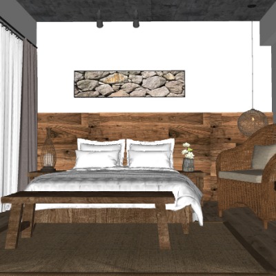  现代酒店客房su模型下载 