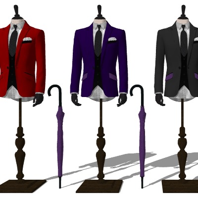  现代西装 模特 服装su模型下载 