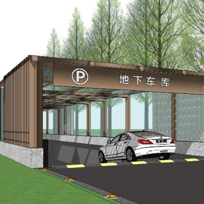  新中式地下停车场入口su模型下载 