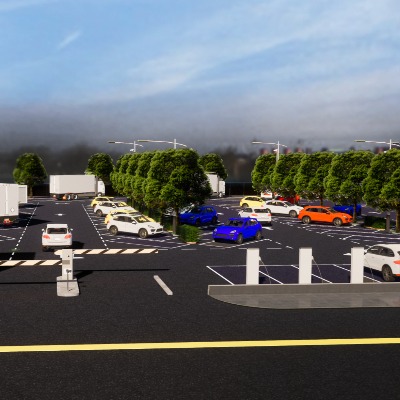  现代户外停车场su模型下载 