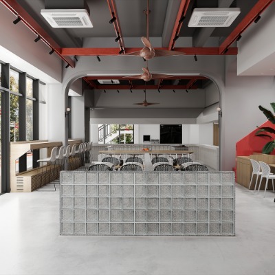  现代网红主题餐厅su模型下载 