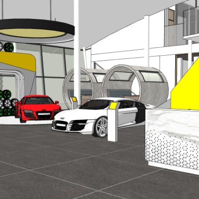  现代奥迪汽车修理中心su模型下载 