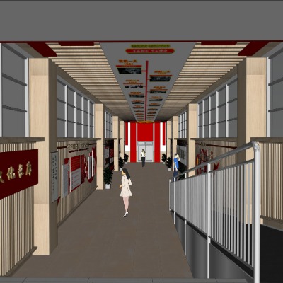  现代党建长廊展厅su模型下载 