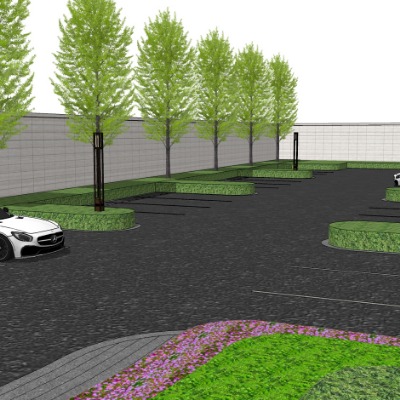  现代小区停车场su模型下载 