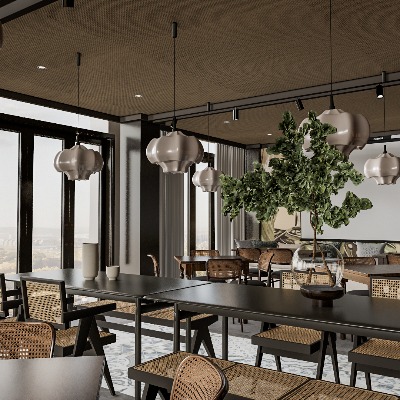  简美主题餐厅su模型下载 