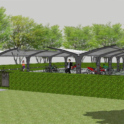  现代非机动车停车棚su模型下载 