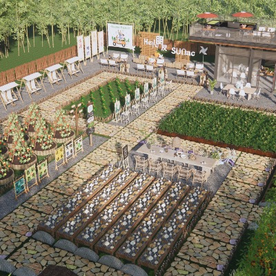  现代庭院景观 花园式餐厅su模型下载 