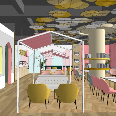  现代亲子餐厅su模型下载 