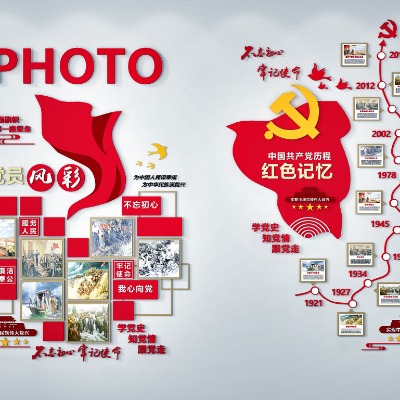  现代党建文化墙宣传墙su模型下载 