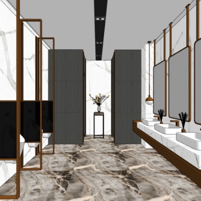  现代公共卫生间su模型下载 