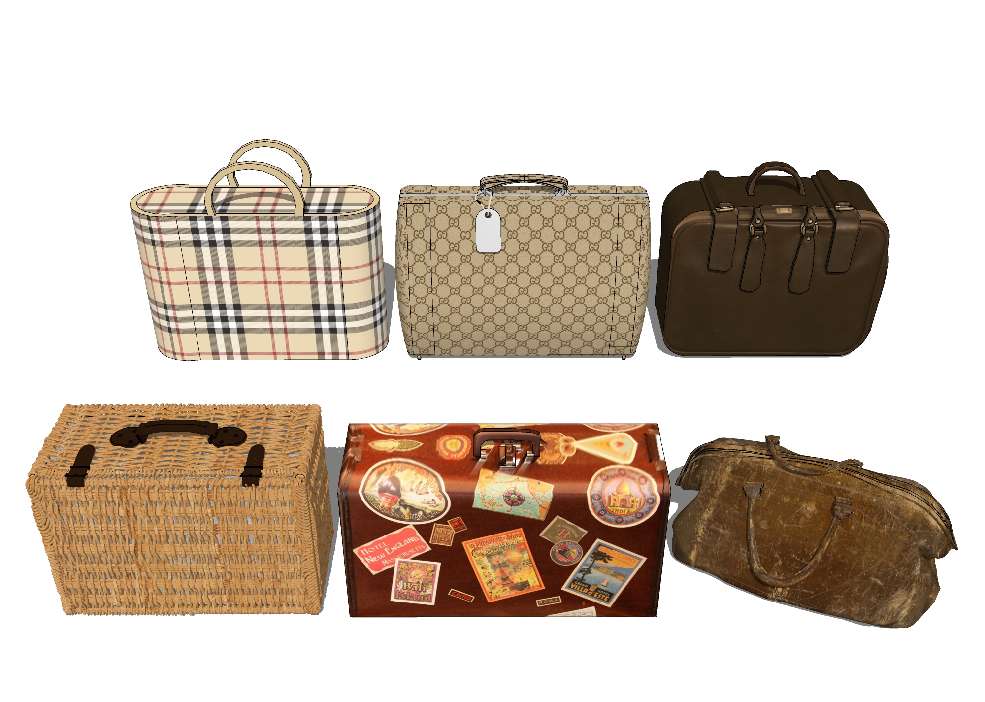  收纳行李箱 英伦手提箱su模型下载 