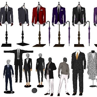  现代西装模特服饰su模型下载 