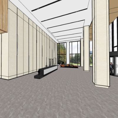  现代办公楼大堂su模型下载 