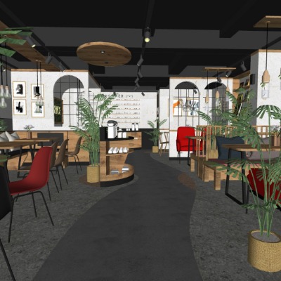  现代主题餐厅su模型下载 