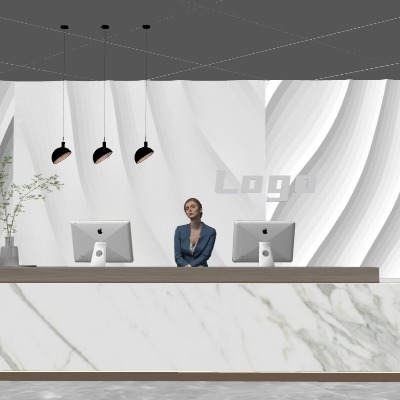  现代办公前台su模型下载 