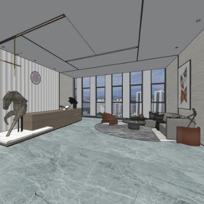  现代办公前台su模型下载 