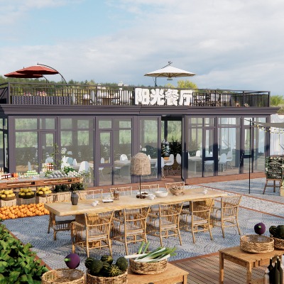  现代阳光房餐厅 餐饮su模型下载 