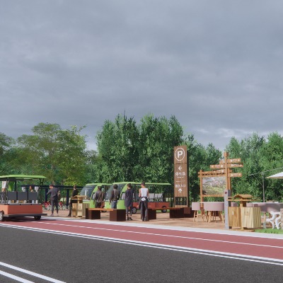  现代观光车站 休闲驿站 电瓶车公交站 临时售卖点su模型下载 