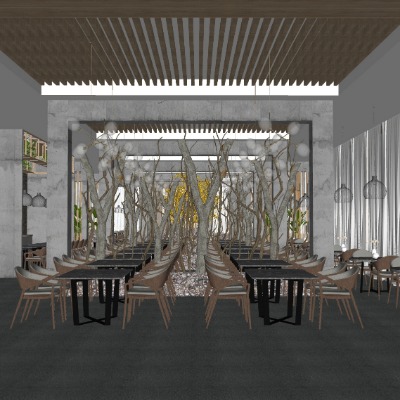  现代主题餐厅su模型下载 