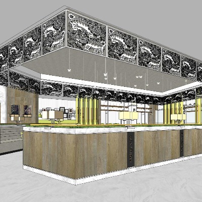  现代主题餐厅su模型下载 