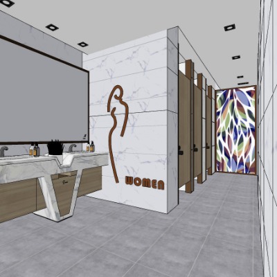  现代公用卫生间su模型下载 