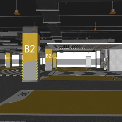  现代停车场地下车库su模型下载 