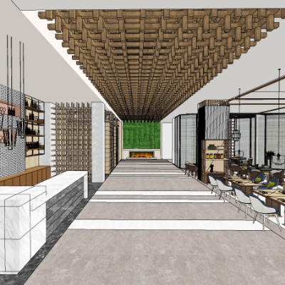  新中式酒店餐厅su模型下载 