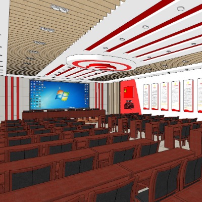  中式党建会议室su模型下载 