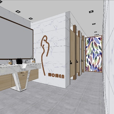  现代公共卫生间su模型下载 