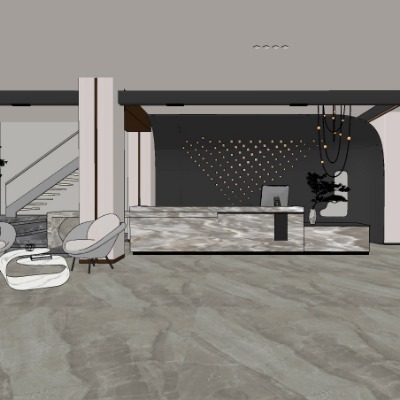  现代高级灰大厅前台su模型下载 