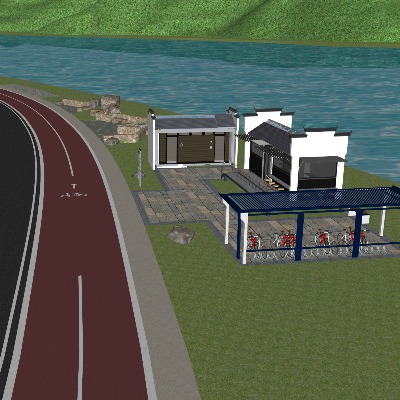  现代驿站游客中心文化廊架su模型下载 