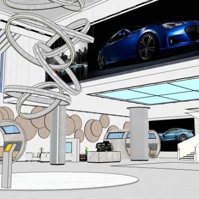  现代4S汽车修理中心su模型下载 