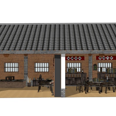  中式党建展厅su模型下载 