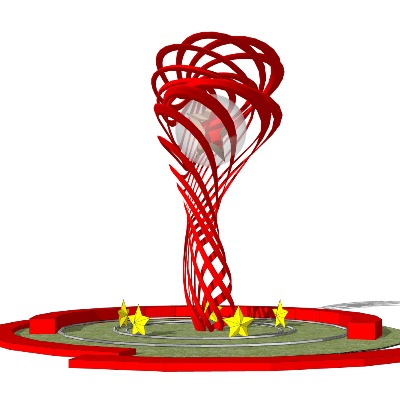  现代红色党建雕塑小品su模型下载 