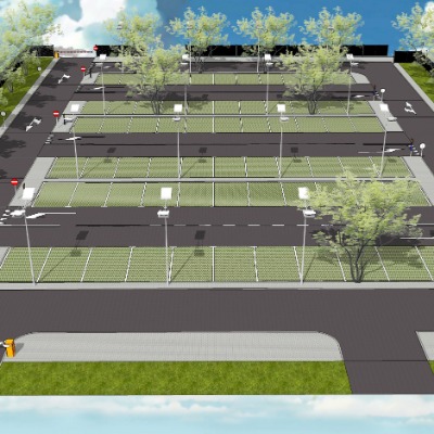  现代露天停车场su模型下载 