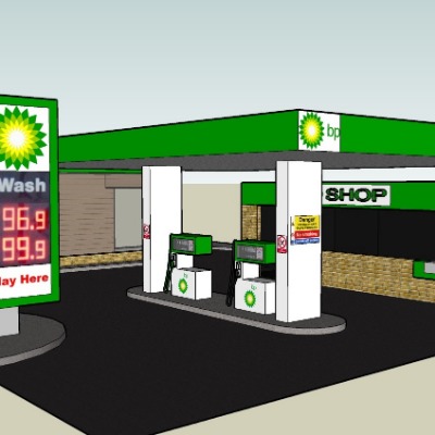  现代加油站su模型下载 