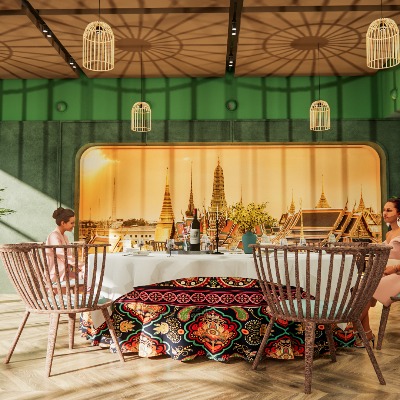  东南亚餐厅su模型下载 