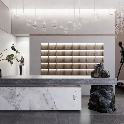  现代办公前台su模型下载 