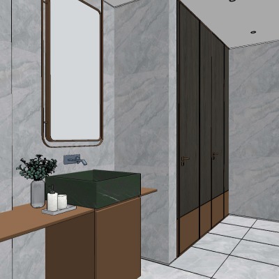  现代公用卫生间su模型下载 