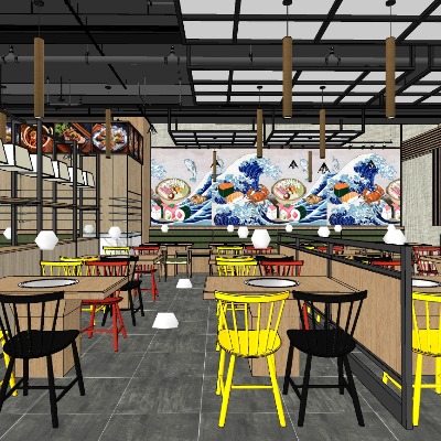  工业风主题餐厅su模型下载 