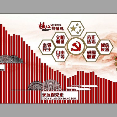  现代党建文化墙宣传栏su模型下载 