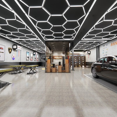  工业风汽车修理店su模型下载 