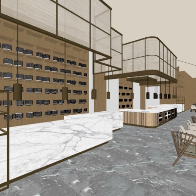  日式料理主题餐厅su模型下载 