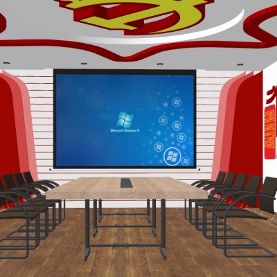  现代党建活动室会议室su模型下载 